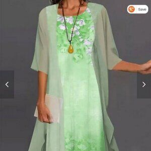 NWT Women's Shift Dress Midi Dress half Sleeve Floral Print Spring Summer 2PCS